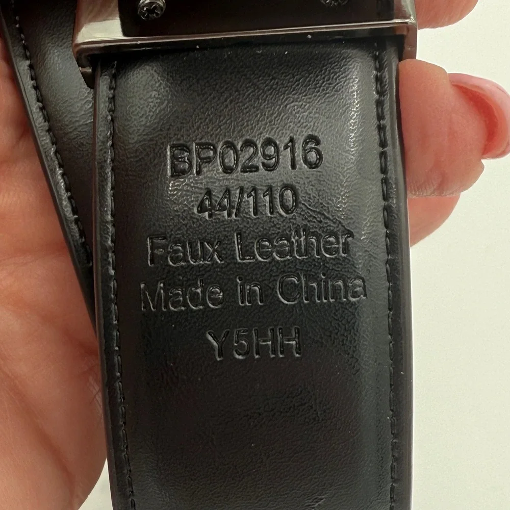 Perry Ellis Mens Reversible Belt Black Brown Faux Leather Gunmetal Buckle 44 110